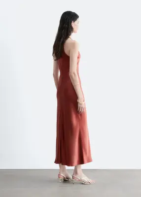 Robe midi en satin sans manches - Rouge foncé — photo 5