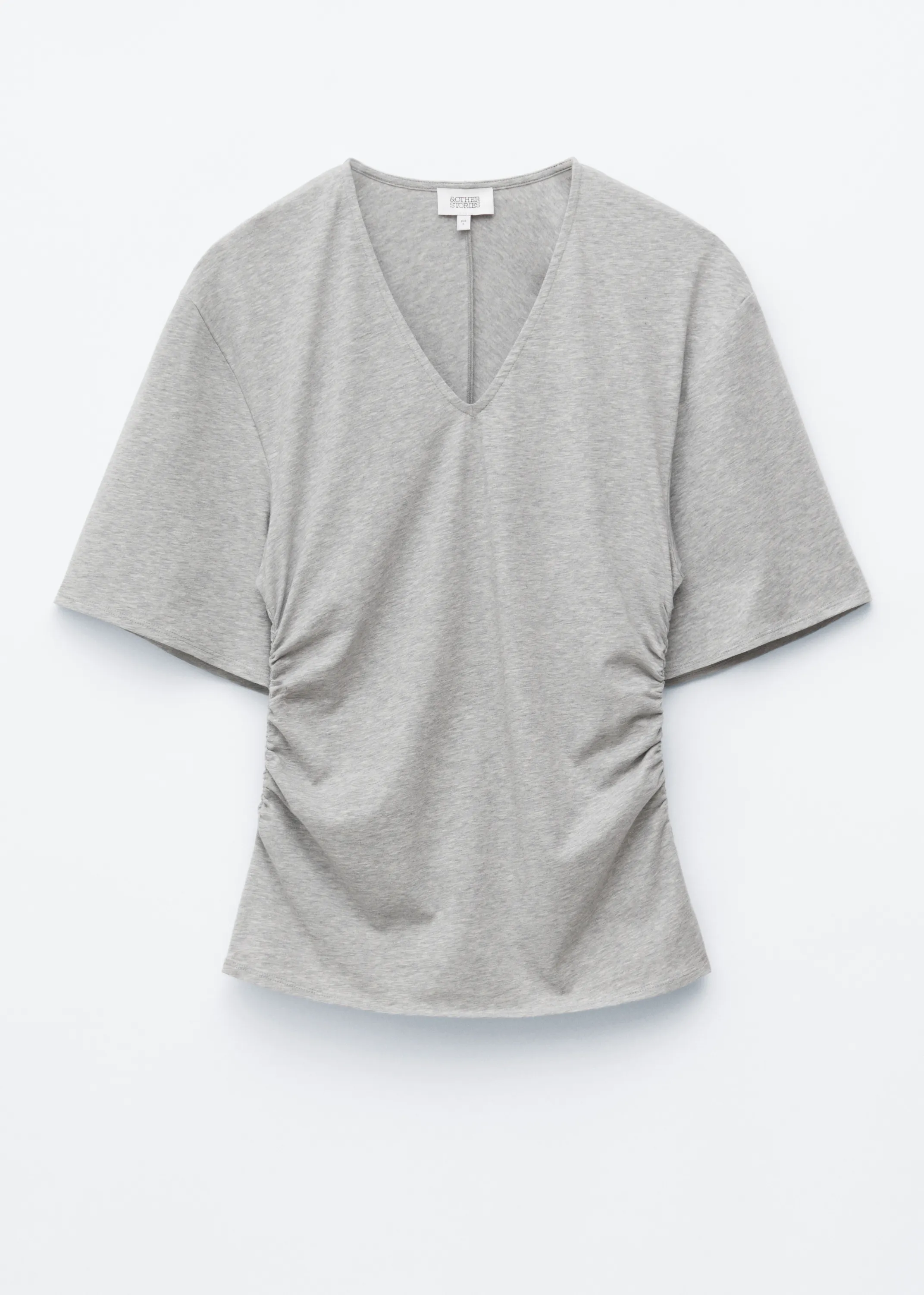T-shirt froncé à col en V - Gris