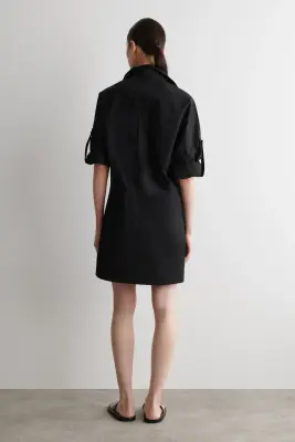 ROBE-CHEMISE MANCHES COURTES EN POPELINE DE COTON - NOIR — photo 3