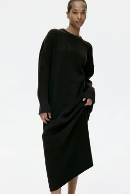 Robe en maille côtelée - Marron foncé — photo 1