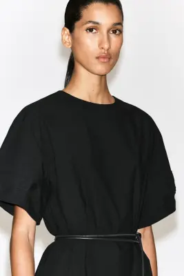 ROBE COURTE NERVURÉE EN COTON - NOIR — photo 2