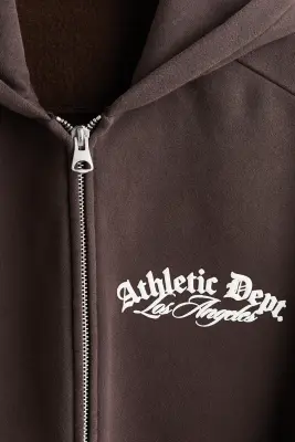 Veste imprimée Oversized Fit avec capuche et zip - Marron foncé/Athletic Dept — photo 5