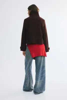 Veste courte avec col entonnoir - Marron foncé — photo 4