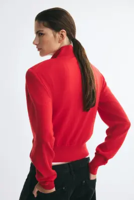 Pull à épaulettes en laine mérinos - Rouge — photo 2