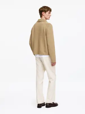 Cardigan zippé en coton mélangé - Beige foncé — photo 1