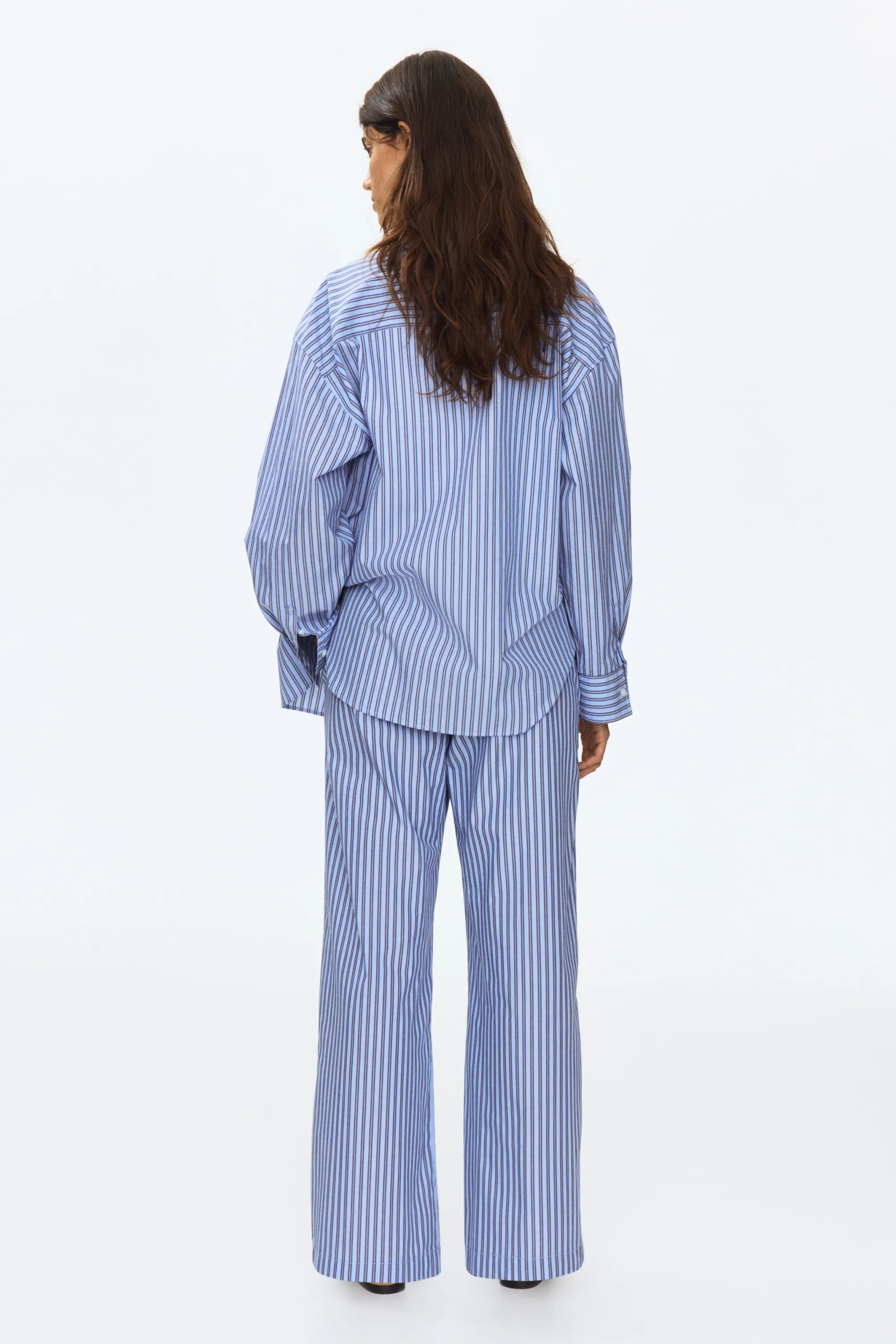 MAMA Pantalon à cordon en coton - Bleu clair/rayé