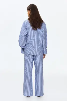 MAMA Pantalon à cordon en coton - Bleu clair/rayé — photo 1