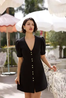 Matilda Cotton Tweed Dress - Black — photo 2