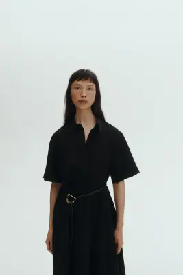 Robe chemise avec ceinture à nouer - Noir — photo 1