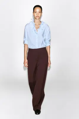 BLOUSE EN COTON CRÊPÉ À COL VOLANTÉ - BLEU / RAYÉ — photo 1