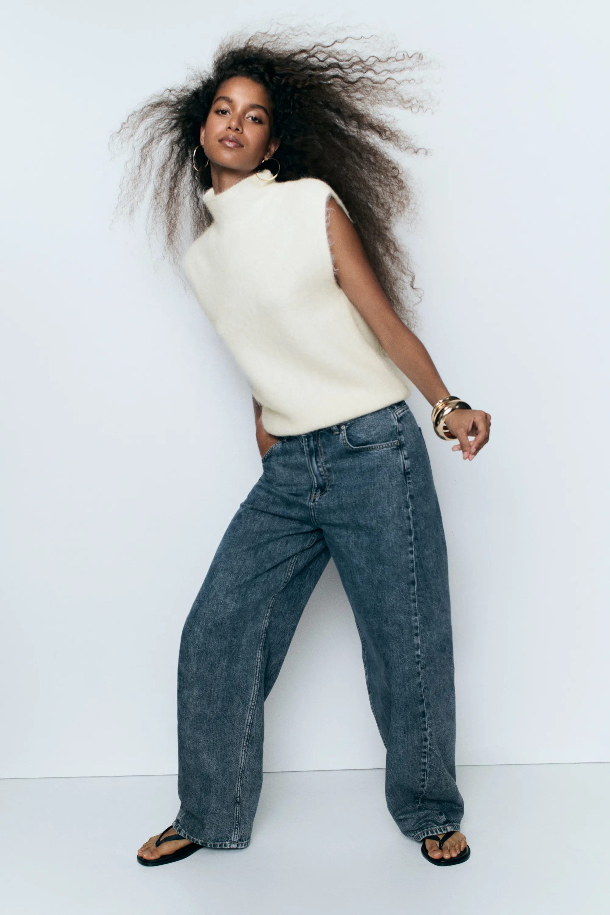 Pull sans manches avec col cheminée - Blanc