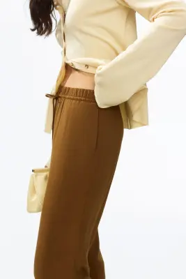 Pantalon large avec taille élastique - Vert olive — photo 2