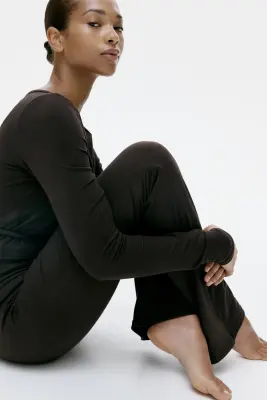 Pantalon évasé en jersey brossé - Marron foncé — photo 3