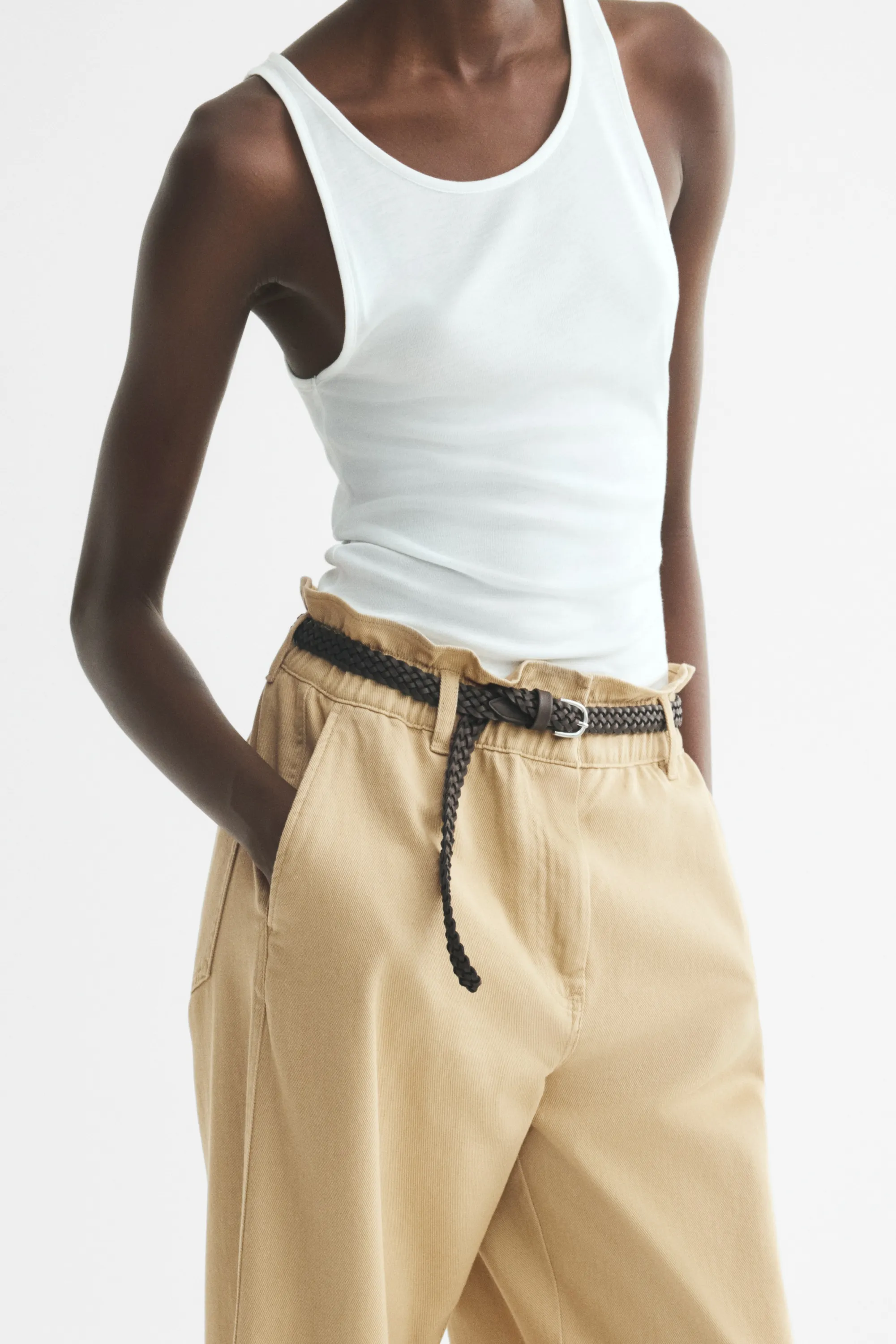Pantalon barrel avec ceinture - Beige