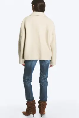 Veste carrée boutonnée en laine mélangée - Crème poudré — photo 4
