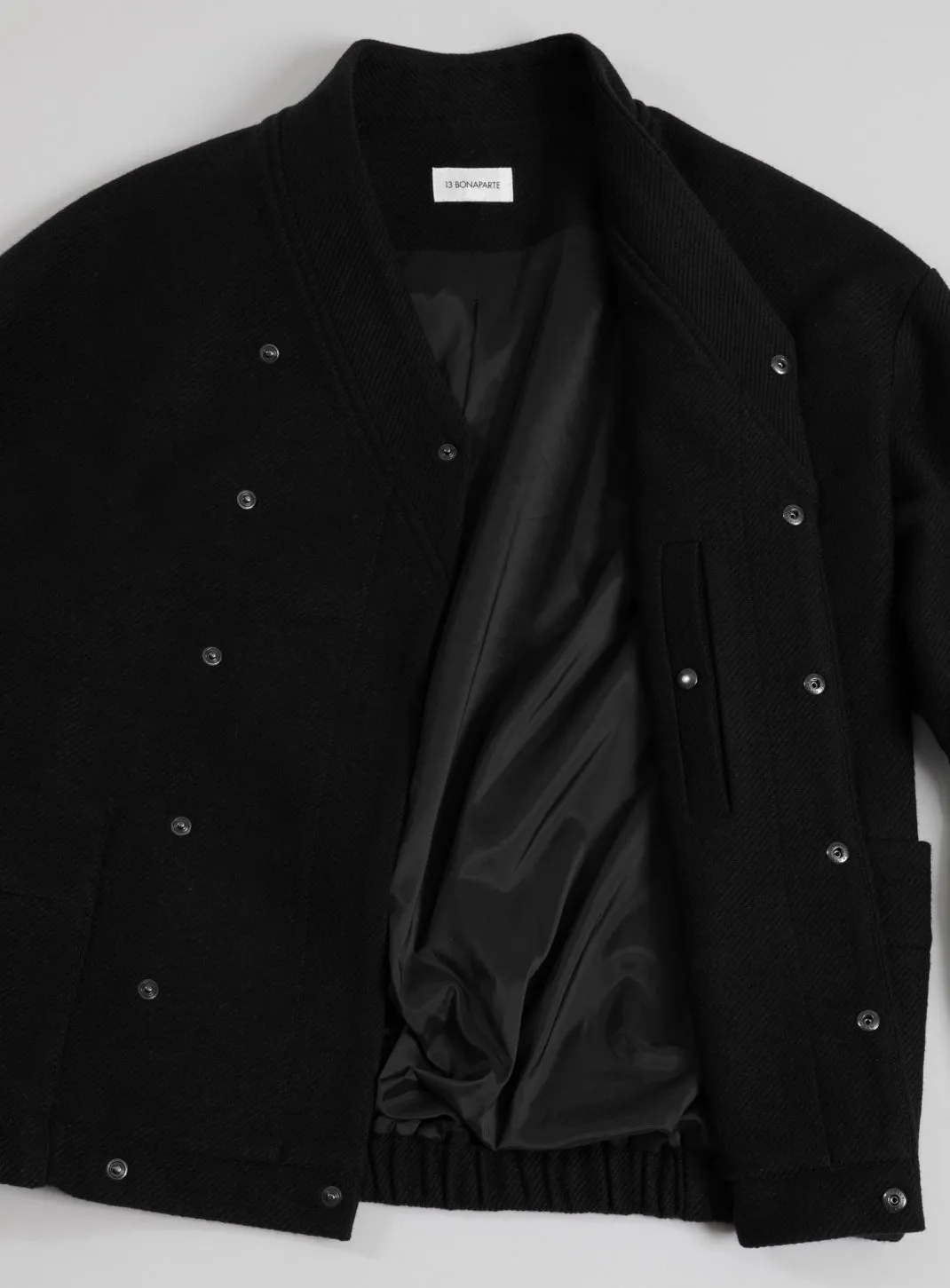 Kimono Bomber Jacket in Black Carded Wool