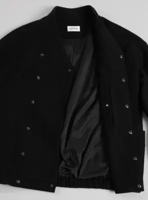 Kimono Bomber Jacket in Black Carded Wool