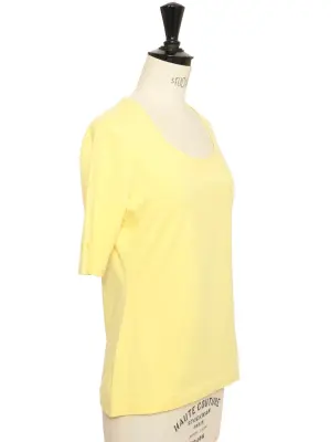 T-shirt manches courtes en coton stretch jaune poussin col rond Prix boutique 250€ Taille 36 — photo 5