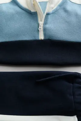 2-piece fleece sweatshirt set - Bleu marine/color block — photo 2