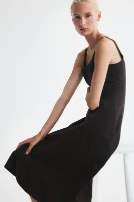 Robe midi en denim - Marron foncé — photo 3