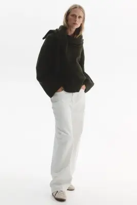 MAMA Pull loose avec foulard - Vert kaki foncé — photo 2