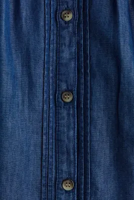 Blouse volantée en denim - Bleu denim foncé — photo 3