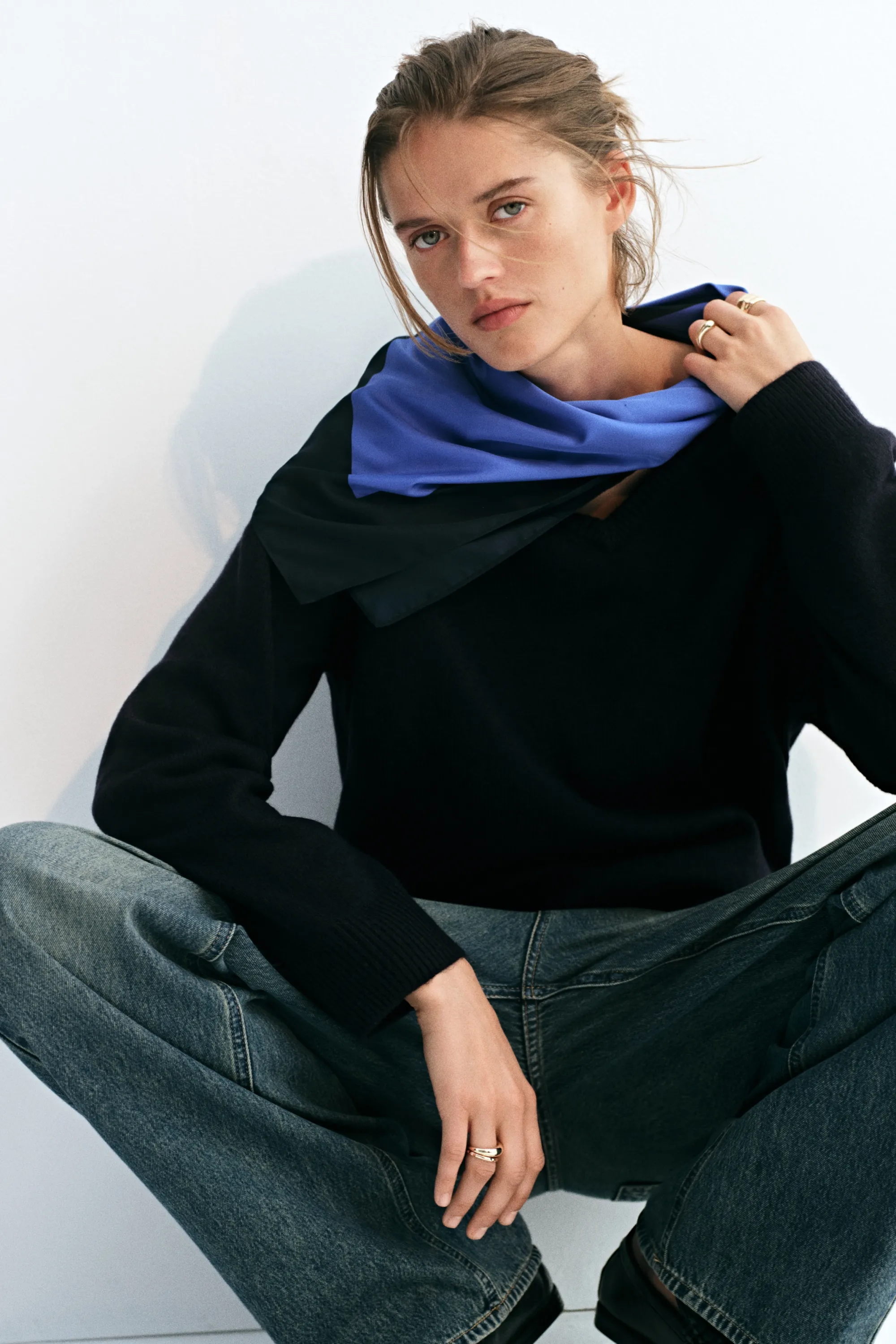 Pull oversize à encolure en V - Bleu marine