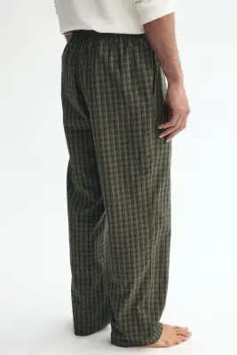Pantalon Relaxed Fit en popeline - Vert kaki/carreaux — photo 3