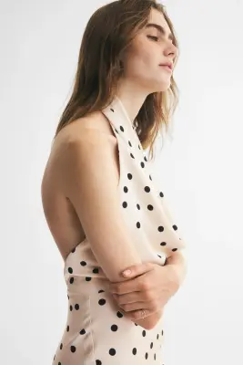 Robe à encolure bénitier - Crème/pois — photo 3