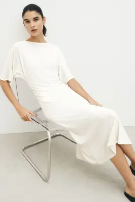 Robe T-shirt drapée - Crème — photo 1