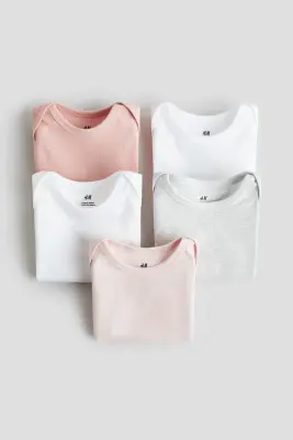 Lot de 5 bodies en coton - Light pink/Light grey marl — photo 1