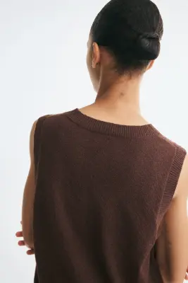 Pull sans manches en maille jacquard - Marron foncé/motif argyle — photo 2