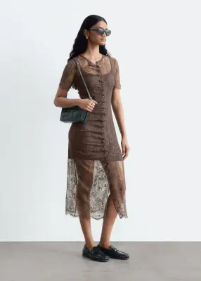 Robe en dentelle festonnée - Marron foncé — photo 4
