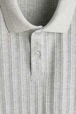 Polo Slim Fit en jersey texturé - Gris clair chiné — photo 3