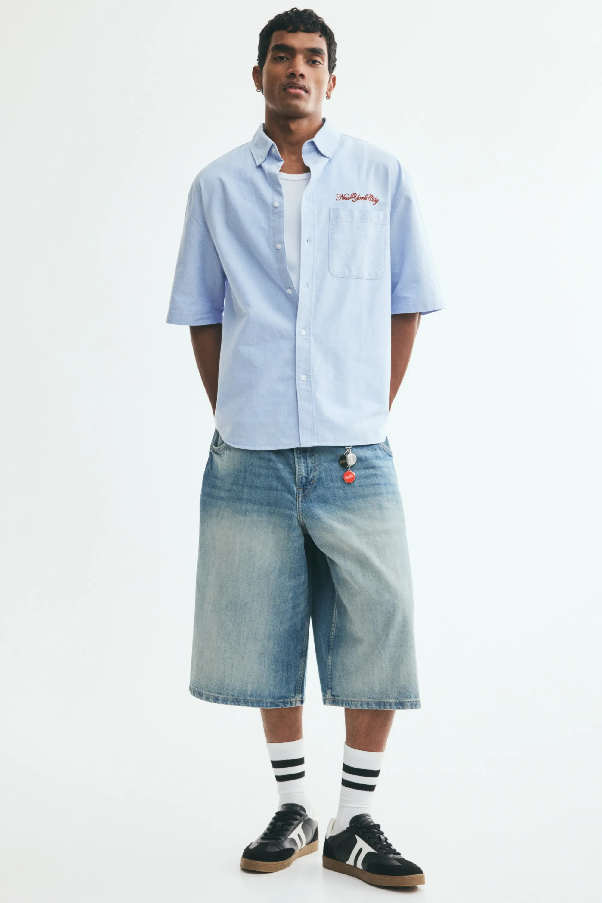 Chemise Oxford Relaxed Fit avec manches courtes - Bleu clair/New York City