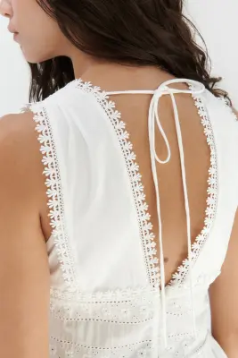 Robe en coton à bords picots - Blanc — photo 1