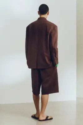 Veste à fermeture droite Relaxed Fit en lin - Marron foncé — photo 3