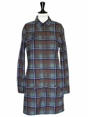 Robe manches longues en coton à carreaux bleu vert et marron NEUVE Px boutique 250€ Taille 38 — photo 1