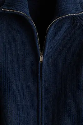 Gilet zippé Relaxed Fit en fil chenille - Bleu foncé — photo 4