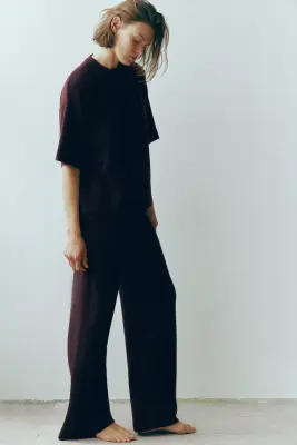 Pantalon large en maille - Bordeaux — photo 3
