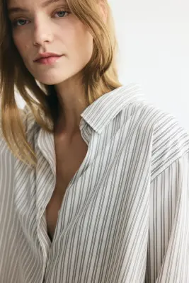 Chemise en popeline de coton - Crème/rayé — photo 1