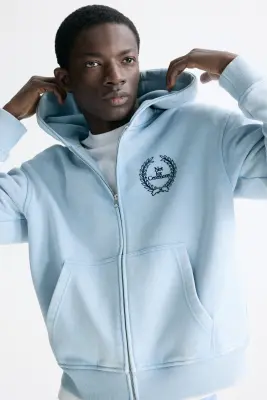Veste boxy Loose Fit avec capuche et zip - Bleu clair/Not for Ceremony — photo 2