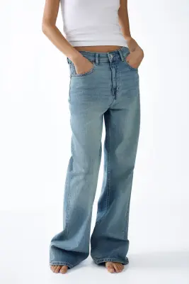 Wide High Waist Jeans - Bleu denim clair — photo 1