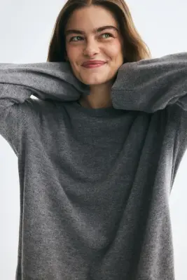 Pull en maille fine de laine cachemire - Gris chiné — photo 2