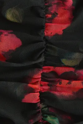 Robe ruchée avec jupe évasée - Noir/roses — photo 4