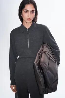 Pantalon en maille fine de laine mérinos - Gris foncé chiné — photo 1