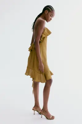 Robe dos nu volantée - Vert kaki foncé — photo 2