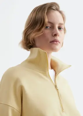 Sweat à demi-fermeture zippée en coton - Couleur crème — photo 3