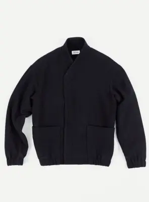 Kimono Bomber Jacket in Navy Blue Carded Wool — photo 3