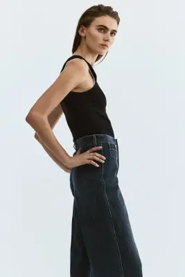 Wide High Waist Ankle Jeans - Bleu denim foncé — photo 3